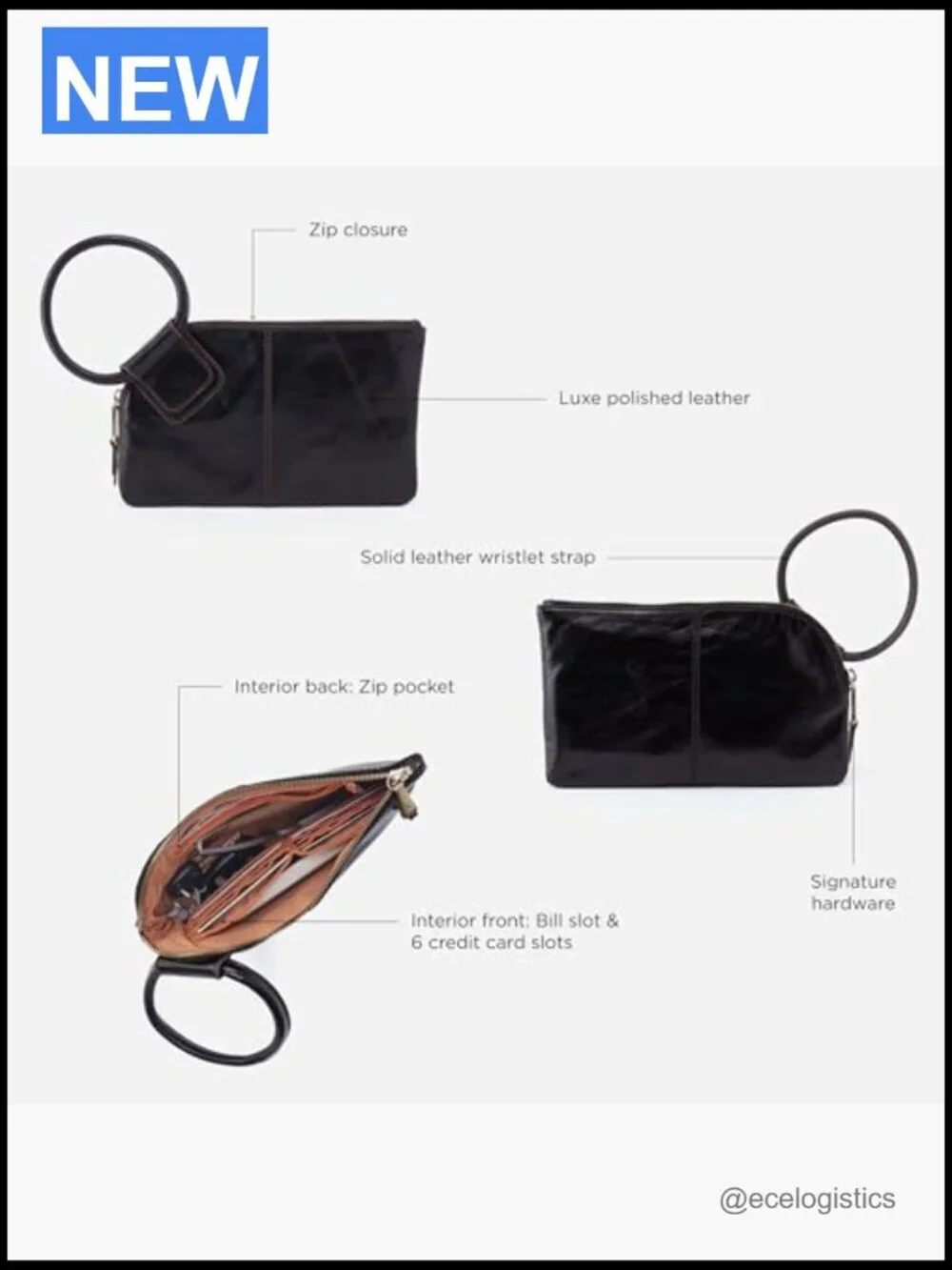 Leather Wristlet Clutch Purse with Card Slots